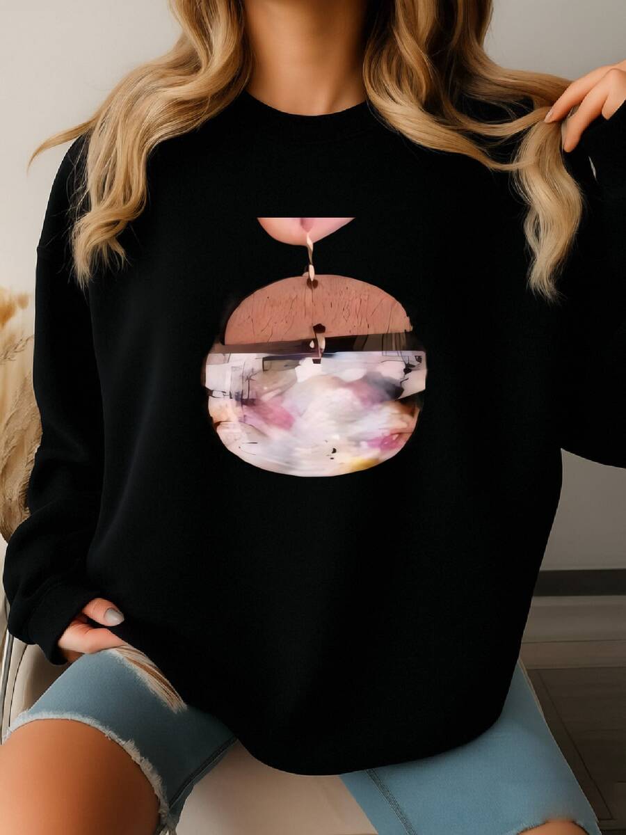 Multi-Color Acrylic And Wood Deco Drop Teardrop Earrings Sweatshirt - Black - View 1