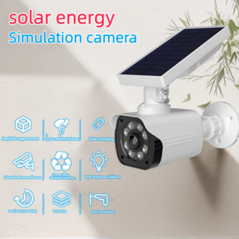 Luces solares para exteriores, cámara de falsa solar, modelo de cámara de falsa con sensor de luz, luz de sensor inteligente para iluminación de exteriores, cámara de falsa, lámpara de calle, luz de patio, luz de pared antirrobo. IP64 resistente al agua, cámara falsa antirrobo, cámara de falsa con sensor de luz, para uso doméstico.