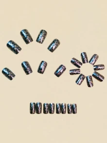 24pcs Leopard Print Nails, Medium And Long Square False Nails, Gothic False Nails, Cool Girl Nails, High-End Nail Art Can Well Show The Charm Of Your Fingertips. Nail Press Detachable False Nails Nail Art Fall Press On Nails