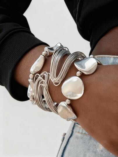 3 قطع مجموعة أساور وأساور ذات شكل غير متماثل، مناسبة للارتداء اليومي للنساء، الحفلات، الهدايا، إكسسوارات المجوهرات (ملاحظة: الأساور المفتوحة مصنوعة يدويًا، لذا قد تكون خشنة قليلاً وليست ناعمة جدًا، ولكن لا يؤثر ذلك على الارتداء)