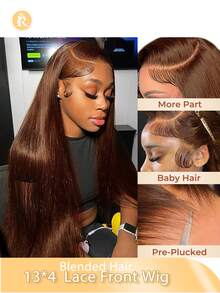 باروكة مخلوطة - مزيج من شعر بشري مخلوط وشعر صناعي طويل ناعم مستقيم باللون الأسود، باروكة أمامية من الدانتيل الصناعي 13x4 للتركيب المسبق مع شعر طفل بدون غراء (باروكات بوب 6-16 بوصة ، باروكات طويلة 18-36 بوصة) شعر مخلوط باللون الأسود/البني/البرغندي/البرتقالي