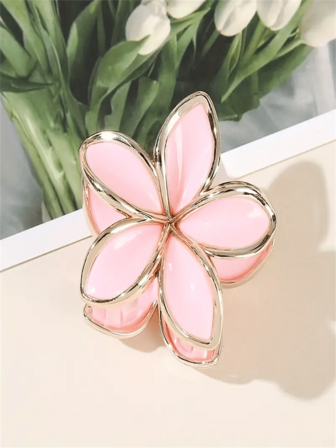 6-Piece Set Of New Two-Color Bauhinia Flower Gold-Rimmed Large Claw Hair Clips, Floral Design, Gold-Rimmed Details, Simple, Elegant And Fashionable Women's Hair Claw Back Head Hair Style, Polished Metal, Two-Color Hair Clips, Bauhinia Flower Hair Clips, Suitable For Women's Ponytails, Thickening And Increasing Hair Volume