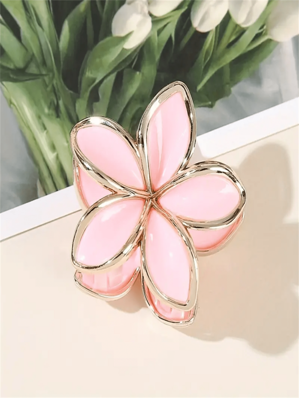 6-Piece Set Of New Two-Color Bauhinia Flower Gold-Rimmed Large Claw Hair Clips, Floral Design, Gold-Rimmed Details, Simple, Elegant And Fashionable Women's Hair Claw Back Head Hair Style, Polished Metal, Two-Color Hair Clips, Bauhinia Flower Hair Clips, Suitable For Women's Ponytails, Thickening And Increasing Hair Volume