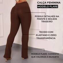 Set Of 2 Women's High-Waisted Flare Bell-Bottom Pants With 4 Buttons - Comfortable And With Elastane - 黑色+棕色 - 查看 2