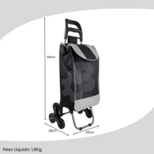 Carrinho De Feira Compras 6 Rodas Dobrável Sobe Escada 30 Kg - Preto - Visão 2