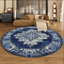 1件装奢华优雅经典海军蓝波西米亚圆形装饰地毯，欧美柔软仿羊毛材质，可水洗，适用于客厅、卧室、阳台、露台、室内外、游戏室等四季家居装饰。 - 彩色 - 查看 7