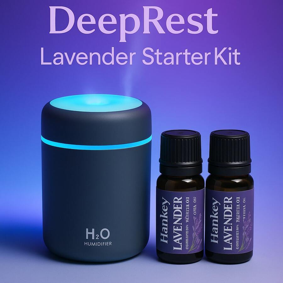 DeepRest Sleep Kit: Dark Grey Humidifier + Lavender Oil (2X Pack) Dreamy Sleep In Dry Weather: Lavender & Sandalwood Mini Humidifier For Bedroom | 3-In-1 Night Light & Aroma Diffuser - Màu xám đen - Xem 1