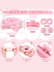 48 Pcs Pink Spa Party Favors For Women Pink Beige Sleepover Set Headband Wristband Scrunchies Hair Clip Jewelry Case Makeup Bag Bridesmaid Gifts - Hồng - Xem 3