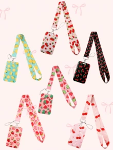 2pcs Summer Style Hawaiian Fruits Lanyard ID Card Holder Set (Card + Lanyard) - Strawberry, Pineapple, Avocado, Lemon, Kiwi ,Watermelon Patterns For All-Season Use, Work ID, Back To School Essentials, Teacher & Student Gifts Bag Charms Car Accessories Friend Sister Gift Ideas