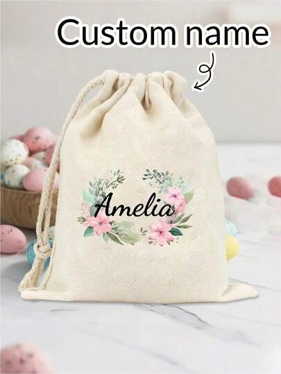 2025 Customizable Name Drawstring Bag, Easter Decoration Gift Bag, Linen Drawstring Storage Bag, Party Favor Packaging Bag, Home Organizer Bag, Wedding Candy Bag
