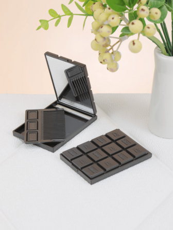 1 pieza Espejo de maquillaje con peine de color caqui para otoño/invierno, Serie Maillardt de alta calidad, espejo de tocador plegable y portátil, conveniente para viajes, citas y retoques de maquillaje sobre la marcha