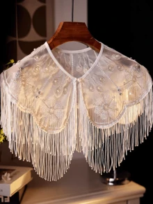 1 Stück Schal mit Fransen, bestickter Perlenbesatz, Damen Mode Hochzeit/Feiertags Schal