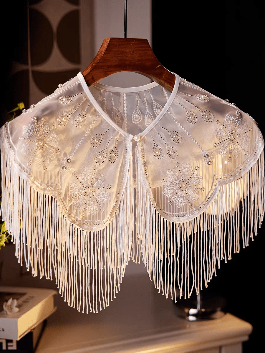 1 Stück Schal mit Fransen, bestickter Perlenbesatz, Damen Mode Hochzeit/Feiertags Schal