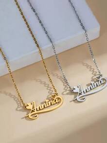 1pc Customized Name Necklace, Multiple Fonts To Choose From, Personalized Stainless Steel Jewelry, Heart-Shaped Pendant, Fashionable Gift, Mother's Day Or Christmas And Valentine's Day, The Ultimate Gift For Friends And Loved Ones. - Multicolor - View 3