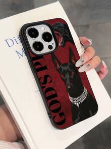WeiMi 1pc Fashionable Red Background Dog GOD Pattern Waterproof Shockproof Anti-Slip Soft Leather Phone Case, Suitable As Birthday, Holiday Gift For Friends, Family, Couples, Compatible With Apple, Phones - Multicolor - View 5