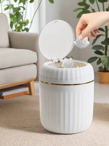 Papelera de escritorio de lujo con prensa, cubo de basura pequeño y creativo con tapa para oficina, sala de estar, estudio - Multicolor - Ver 13