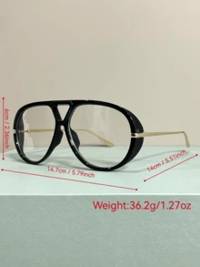 Large Frame Double Bridge Glasses, Fashion Metal Temple, Unisex Decorative Eyewear - Multicolor - View 10