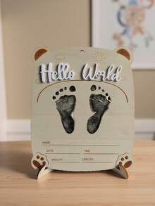 1pc Newborn Photography Props "HELLO WORLD" Baby Birth Announcement Sign, Wooden Baby Name Announcement Plaque, Baby Memorial Items, Baby Shower Easter Gifts, Girls/Boys