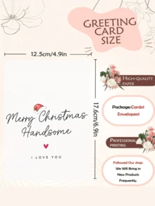 1pc Christmas Greeting Card For Husband Or Boyfriend, "Merry Christmas Handsome" With "I Love You" Message, Festive Holiday Card With Envelope, For Seasonal Celebration - Thickened Envelopes - View 2