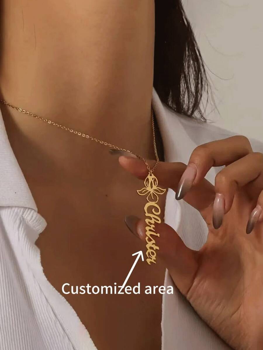 Customize 1 Piece Of Custom Flower Name Necklace, Personalized Open Petal Flower Name Necklace, Suitable For Mother's Day, Graduation, Valentine's Day Gift