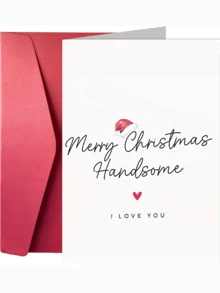 1pc Christmas Greeting Card For Husband Or Boyfriend, "Merry Christmas Handsome" With "I Love You" Message, Festive Holiday Card With Envelope, For Seasonal Celebration - Thickened Envelopes - View 4