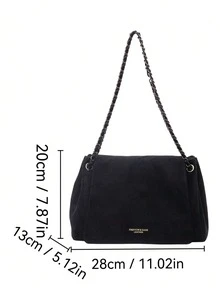 1pc Vintage Chain Decor Black Shoulder Bag, Fashion Casual Crossbody Bag For Women, Suitable For Daily, Commuting, Dating, Gift - Black - View 7