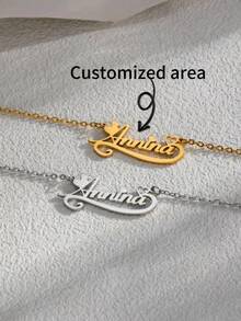 1pc Customized Name Necklace, Multiple Fonts To Choose From, Personalized Stainless Steel Jewelry, Heart-Shaped Pendant, Fashionable Gift, Mother's Day Or Christmas And Valentine's Day, The Ultimate Gift For Friends And Loved Ones. - Multicolor - View 1