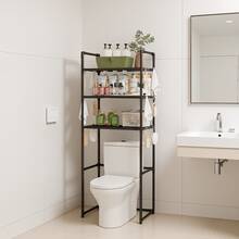 Heavy Duty Over Toilet Storage Shelf, 3-Tier No-Tool Bathroom Organizer With Hooks, Rust-Resistant Space Saving Corner Shelf