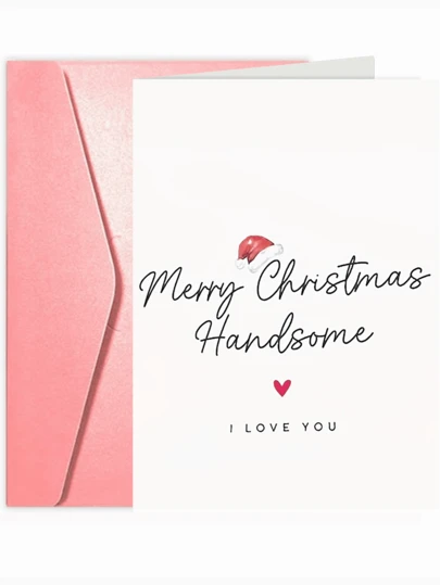 1pc Christmas Greeting Card For Husband Or Boyfriend, "Merry Christmas Handsome" With "I Love You" Message, Festive Holiday Card With Envelope, For Seasonal Celebration