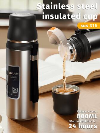 1 pieza Hervidor de agua y botella de vacío de acero inoxidable de doble pared con capacidad de 800ml/27.05oz para actividades al aire deportes