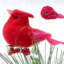 8 piezas Adornos navideños de pájaros rojos tipo petirrojo con nido, decoraciones de espuma de pájaros de color rojo brillante, guirnalda de plumas rojas, decoraciones colgantes para centro de mesa, decoraciones de fiesta, adornos navideños para el árbol, decoraciones de Acción de Gracias, jardín de hadas, decoración del hogar, decoración navideña para el hogar, decoración de habitación, 2025, decoraciones de boda, decoraciones de fiesta