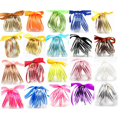 9 peças/Conjunto Pulseira Budista Brilhante com Laço, Pulseiras de Silicone Coloridas Recheadas de Gelatina