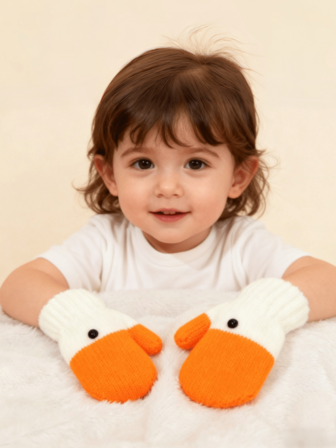 Baby Warm Knitted Cartoon Goose Pattern Finger Gloves, Autumn/Winter