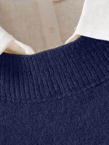 Plus Size Women Loose Fit Round Neck Drop Shoulder Sweater, Autumn/Winter - Royal Blue - View 5