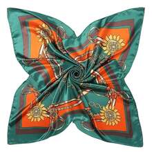 Women's Satin Scarf, Square, 90x90 Cm, Printed, Elegant Satin Scarf - 綠旗 - 查看 4