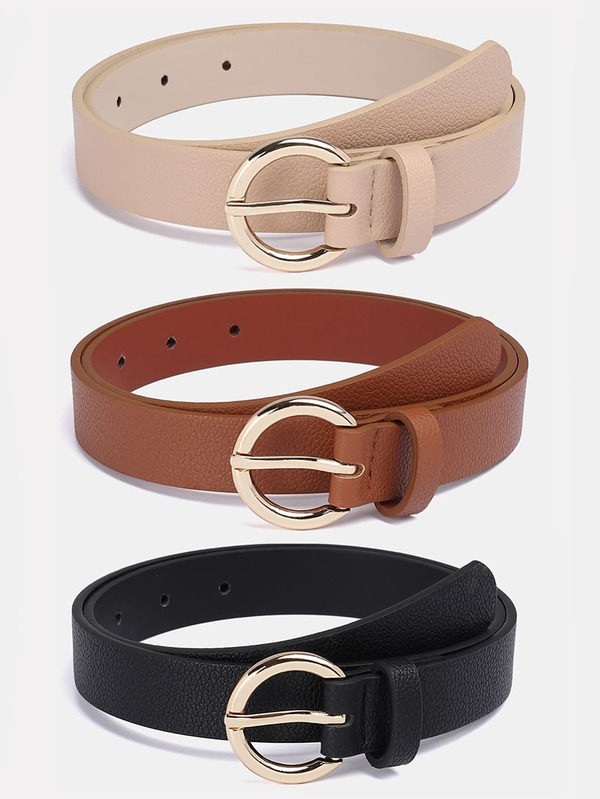 1pc Solid Color Casual PU (Polyurethane) Decorative Belt For Women, Suitable For Everyday Wear