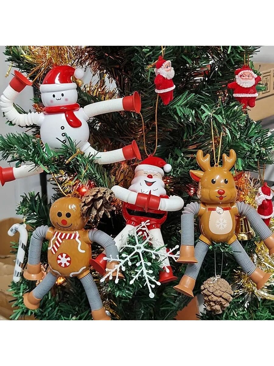 Juego de 4 piezas de juguetes navideños telescópicos - Papá Noel, muñeco de nieve, reno, hombre de jengibre. Juguetes decorativos con ventosa extensible. Perfectos para regalos de Navidad, Halloween y cumpleaños, decoraciones estacionales, personajes navideños, decoraciones divertidas, almacenamiento conveniente, figuras ligeras, figuritas navideñas, diversión familiar, compras navideñas