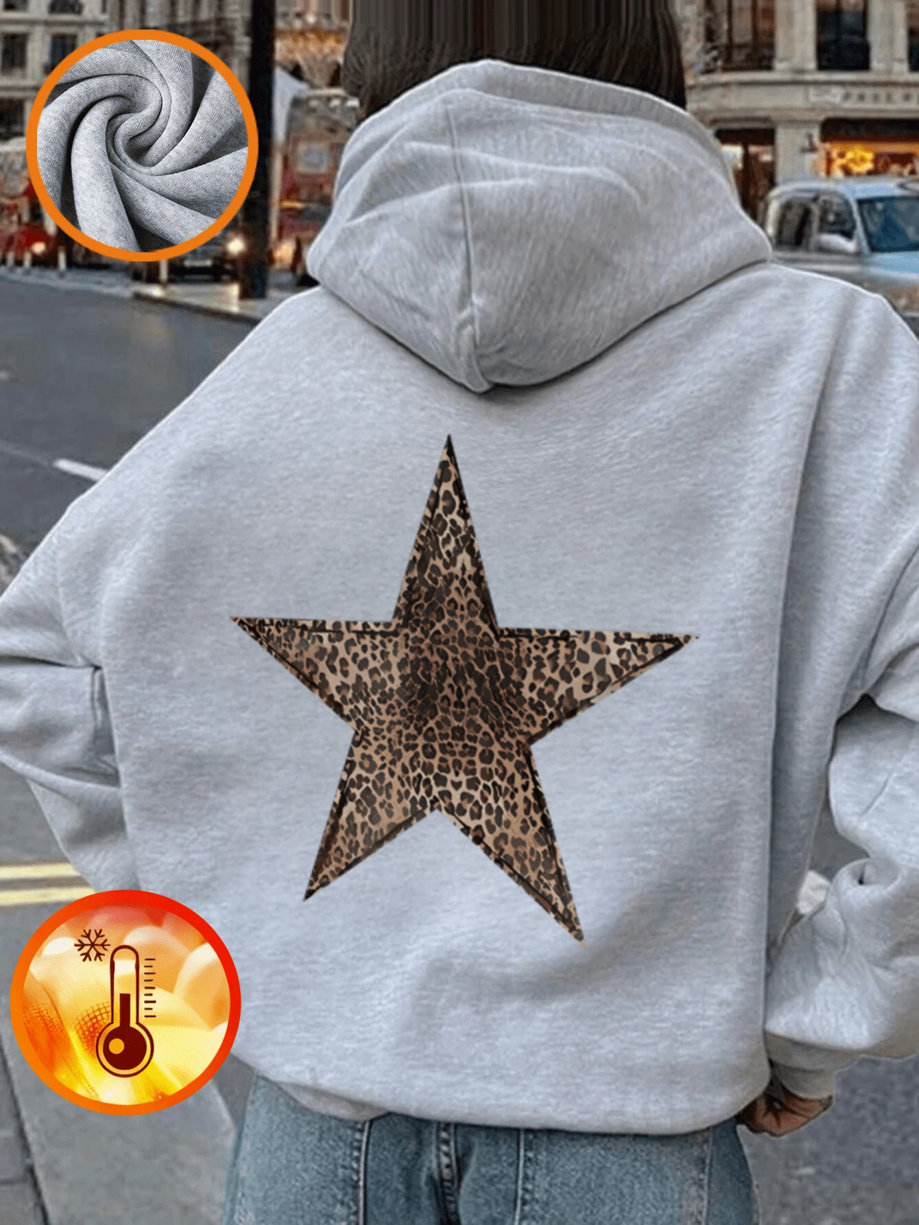 A Casual Printed Hoodie For Girls And Children, Hooded Sweatshirt For Autumn And Winter Students, Young Children's Clothing, Long Sleeves With Added Velvet And Thick Top, Leopard Print Pentagram Hooded Sweatshirt, Ready For Dreamers Chasing Starlight!Hoodies Tween Girl Clothes Kids Clothes Girls Leopard Pattern Pentagram
