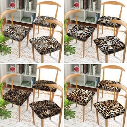2/4/6 piezas Fundas de cojín de asiento con estampado de leopardo, Fundas de silla, Adecuadas para decoración del hogar, Sala de estar, Comedor, Jardín, Hotel, Fiesta, Material de poliéster lavable, Fundas de cojín de asiento de silla de comedor, Protectores de asiento de silla