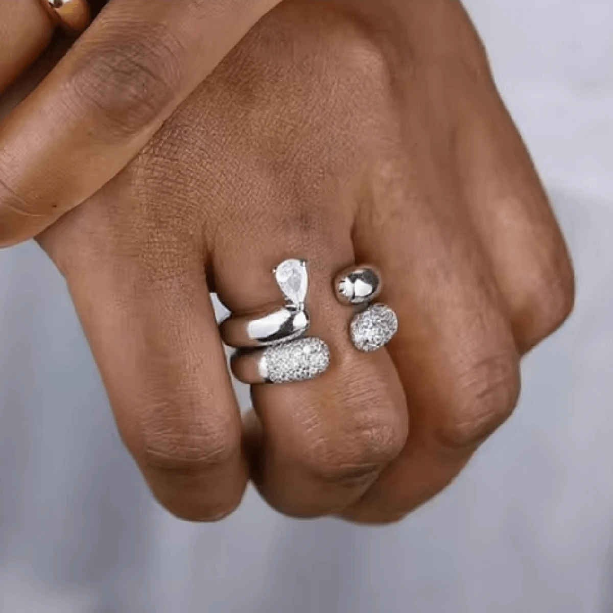 VKHK 1 pieza Anillo abierto ajustable decorado con circonita brillante chapado en oro blanco y cobre personalizado, adecuado para uso diario y bodas de mujeres, regalo - anillo de diamantes - Ver 1