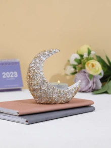 1个优雅树脂新月形烛台，独特设计，家居装饰，适用于斋月派对、餐桌、办公室、瑜伽馆（不含蜡烛） - 彩色 - 查看 4