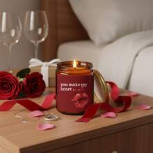Romantic Rose Scented Candle, Smokeless & Long-Lasting - "You Make My Heart Melt" Valentine's Day Gift/Wedding Candle - Red Lip Design, Home & Office Fragrance, Brown Glass Jar