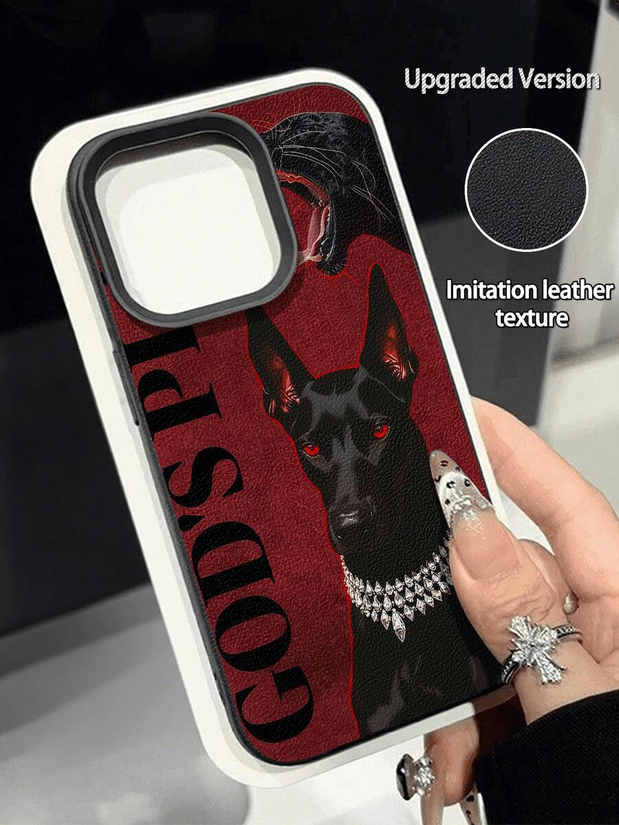 WeiMi 1pc Fashionable Red Background Dog GOD Pattern Waterproof Shockproof Anti-Slip Soft Leather Phone Case, Suitable As Birthday, Holiday Gift For Friends, Family, Couples, Compatible With Apple, Phones - Multicolor - View 1