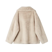 女士优雅加厚仿毛领夹克，奢华纯色皮草大衣，精致简约修身秋冬外套 - 杏色 - 查看 8