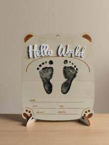 1pc Newborn Photography Props "HELLO WORLD" Baby Birth Announcement Sign, Wooden Baby Name Announcement Plaque, Baby Memorial Items, Baby Shower Easter Gifts, Girls/Boys