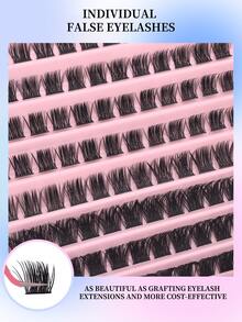 120 piezas Kit de extensión de pestañas - Kit de pestañas DIY con pestañas en racimo con rizo D, pestañas individuales, racimos de pestañas, pestañas postizas para un aspecto natural, pestañas postizas reutilizables, racimos de pestañas esponjosas, pestañas de volumen para un maquillaje de ojos completo - Negro - Ver 3