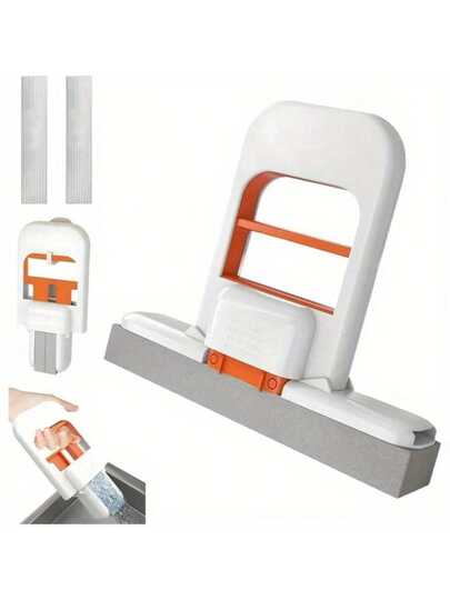 3Pcs(1Pc Upgraded Mini Handheld Mop+2Pcs Replacement Cotton Head )With Sponge, Foldable Storage For Kitchen, Bathroom, Living Room - Durable Plastic Cleaning Tool