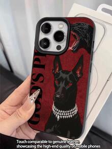 WeiMi 1pc Fashionable Red Background Dog GOD Pattern Waterproof Shockproof Anti-Slip Soft Leather Phone Case, Suitable As Birthday, Holiday Gift For Friends, Family, Couples, Compatible With Apple, Phones - Multicolor - View 3