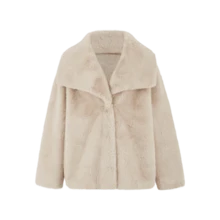 女士优雅加厚仿毛领夹克，奢华纯色皮草大衣，精致简约修身秋冬外套 - 杏色 - 查看 9