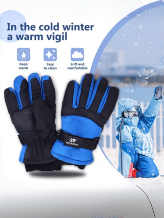 1 双儿童滑雪手套，加厚防滑高品质保暖指套，适合冬季户外运动和骑行，新款儿童滑雪手套，加厚防水防滑登山保暖手套（由于拍摄、光线、显示器等原因，产品可能存在轻微色差，请以实物为准）